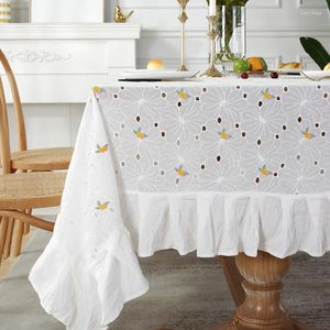 Table Cloth 2023 Tablecloth White Hollow Embroidery Small Yellow Cotton Linen Cover For Home Birthday Party Decoration