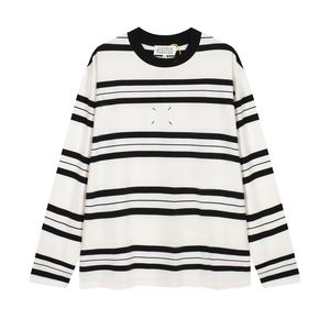 Cool Comfy Men Oversize listrado manga comprida camiseta casual gola redonda