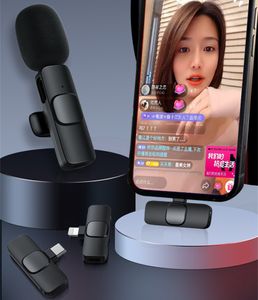 O mais novo Wireless Collar Clip Type Microfone Audio Audio Video Recording Mini Mic para iPhone Android Live Broadcast Equipment Gaming Phone Mic DropShipping