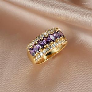 Wedding Rings Luxury Female Purple Crystal Stone Ring Charm Gold Color Engagment For Women Leaf Zircon Valentines Day Gift