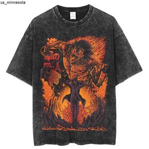 Magliette da uomo Anime Attack On Titan Magliette Harajuku Vintage 100 Cotton 2023 New Washed T Shirt per uomo Hip Hop Streetwear Oversize Tshirt J230419