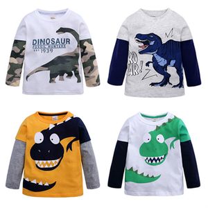 T-shirty kreskówkowe dinozaur chłopcy T-koszulka z długim rękawem na 2-8-letni bawełna dzieci dzieci chłopcy topy tee koszulka wiosna jesień 230419