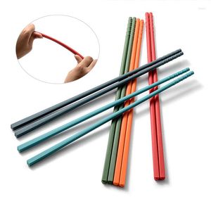 Chopsticks 5/1 Pairs Color Silicone Set Steel Core Tableware Non-Slip 24CM Reusable Chinese Kitchen Accessories Tools