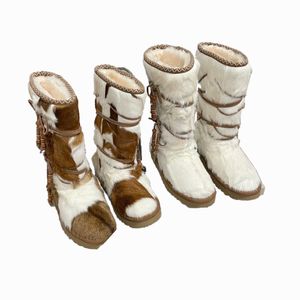 Newest TOP Quality Luxury Designer Mixed Color Plush Thick Sole Knee High Boots Women Ethnic Style Fashion Warm Snow Boots Winter Luxury Thicken Fur Boots Woman