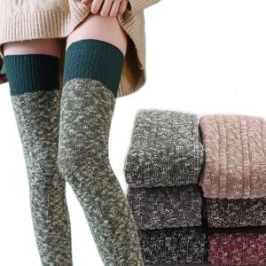 Sexy Socks Women Winter Cable Knit Over Knee Long Boot Stitching color Warm Stockings Candy Color Cute Tights Party Christmas Sock 230419