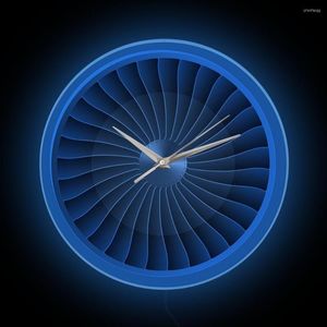 Wall Clocks Jet Engine Turbine Fan Luminous Printed Clock Airplane Motor Aviation Home Decor Lamp LED Nightlight Pilot Watch