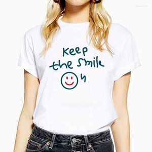 Kadın Tişörtleri Gülümseme Tutun Kadın Gömlek Yaz Kısa Kollu Yuvarlak Boyun Üstleri Tshirt 5 Renk Boyutları Bayanlar T-Shirt