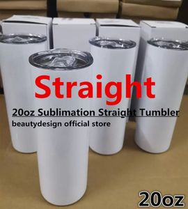 2 Tage Lieferung 50 Stück/Karton Tassen Sublimationsrohlinge gerader Becher 20 oz Edelstahl doppelwandig isolierter schlanker Wasserbecher mit Deckel und Strohhalm CA/US LAGER