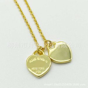 Tiffanyany necklace Enamel Peach Heart Necklace T Edition 925 Silver Print Blue Pink Double Heart Pendant Collar Chain