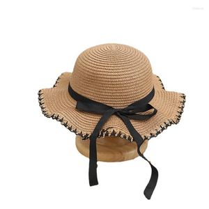 Cappelli a tesa larga Estate 2023 Moda donna Bowknot Decorazione Cappello da sole Genitore-figlio Vacanze all'aperto Viaggi Spiaggia Paglia