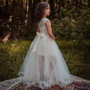 Girl Dresses First Communion Sleeveless Tulle Decal Flower Bridesmaid Princess Dress Wedding Party Dream Kids Gift