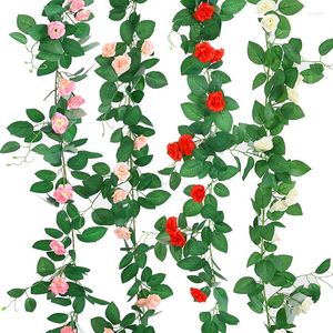 Flores decorativas 69 Cabeças de flores Planta artificial Fake Eucalyptus Rose Vine Wreath Wedding Wedding Home Office Party Garden Craft Art Deco