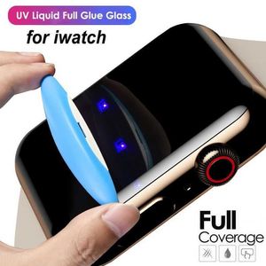 Protetor de tela de vidro uv transparente, 100 peças, para apple watch series se 7 6 5 4 45mm 49mm 40mm 44mm 3 2 1 42mm 38mm, filme de cobertura completa com cola líquida