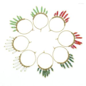 Hoop Earrings Trend Street Shooting Color Crystal Beads Tassels Female Stainless Steel Gold-plated For Women Jewelry