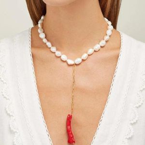 Hänge halsband barock lång pärlhalsband röd korall ketting lyx trendiga tillbehör för kvinnor lägg till charm choker julklapp