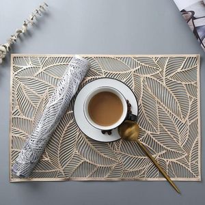 Table Mats 4pcs / Lot Rectangle Leaves Hollow Out PVC Place Mat Insulation Nordic Cover Decoration Use For Home Restaurant Washable