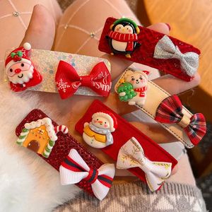 Headwear Hair Accessories 9pcs/set christmas hair clip with pompom santa deer feather hair clips kitty cat hair accessories for girls kids accessories 231118