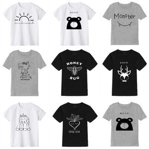 T-shirts sommarbarn t-shirts för pojkar t shirt 100% bomull tecknad dinosaurie tryck kort ärm baby flicka kläder pojke kläder p230419