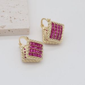 Hoop Earrings Korea's Fashion Jewelry 14K Gold Plated Luxury Rose Zircon Double-sided Geometric Elegant Women's Party Accessories