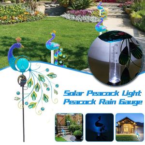 Lampade da prato Peacock Solar Light Rain Gauge LED Vintage Garden Shape Outdoor Giardinaggio Decorazione luminosa