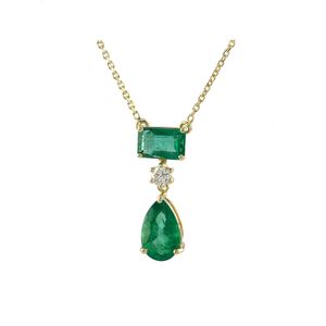 Designer Sier Plus Genuine Earth Mines & Pear Cut Zambian Emerald Diamond Necklace Solid 14 K Gold