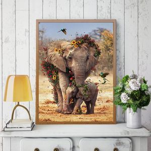 母と子供の象のキャンバス絵画ウォールアート抽象動物のアートポスターとリビングルームの家の装飾の写真を印刷する