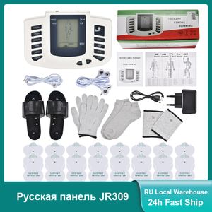 Other Massage Items Russian Panel JR309 EMS Pulse Muscle Stimulator Tens Acupuncture Slimming Massager Digital Therapy Electrostimulator 16 Pads 230419