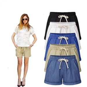 Frauen Shorts Sommer große Shorts Frauen Süßigkeiten Farbe Schnüre-up elastische Taille bequem dünne kurze weibliche Shorts mit Taschen Hosen M-6xl 230418