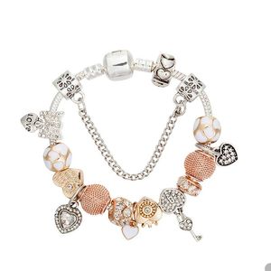 925 Sterling Silver plated Hearts Charm Bracelet Set for Pandora Snake Chain Party Bracelets For Women Girlfriend Gift Hand chain Love bracelets with Original Box