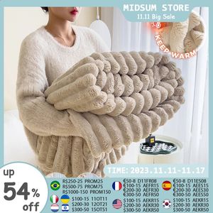 Blankets MIDSUM Thicken Winter Fur Blankets Fluffy Soft Coral Fleece Blanket Luxury Warm Sofa Throw Blanket Solid Color Double Beds Cover 231118