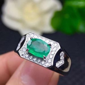 Toca de cluster luxuoso quadrado grande quadrado grosso verde natural esmeralda geme anel s925 prata gemstone man jeias de presente para festas femininas