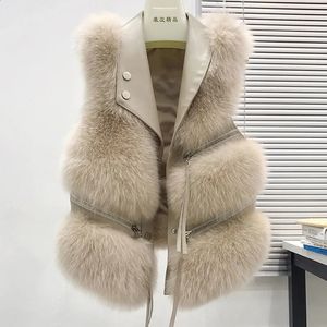 Женские жилеты, осенне-зимний лоскутный меховой женский жилет, короткое пальто, тонкий модный универсальный 231118