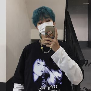 Erkekler tişörtleri hip hop grafik illüzyon kızı baskı gömlek erkekler harajuku vintage pamuk rahat yanlış iki parça üstler unisex tişörtler sokak kıyafetleri