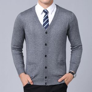 Suéter masculino moda marca suéter para homens cardigan casaco v pescoço slim fit jumpers malhas inverno estilo coreano roupas casuais 231118