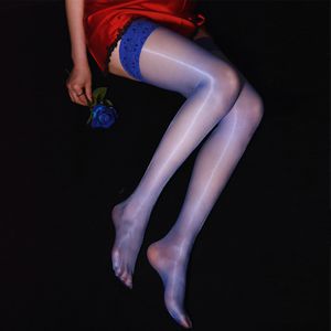 Meias sexy Aurora Mulheres 1D Ultra Thin Invisible Mekings Oil Shiny Magical Lace Top Staque elástico feminino Hosiery Silicone 230419