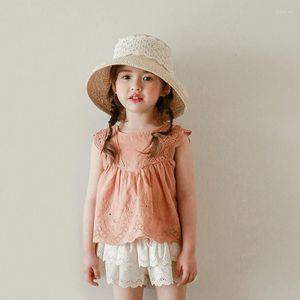 Kleidung Sets Deer Jonmi 2023 Sommer Koreanischen Stil Baby Mädchen Prinzessin Spitze Aushöhlen VestTops Layered Shorts 2 stücke Kinder Nette Outfits