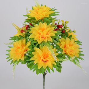 Dekorativa blommor 10 huvud Artificiell krysantemum Flower Gift för kyrkogård placering plastsimulering falsk
