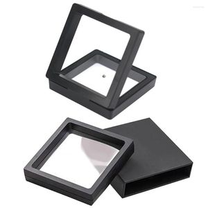 Jewelry Pouches Creative 7x7x2cm Elastic Film Hard Black Plastic Box For Luxury Floating Display Birthday Party Gift Boxes Packaging