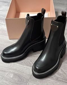 2024 겨울 브랜드 우아한 Beaubourg Ankle Boots 여자 마틴 검은 송아지 가죽 레이디 부티 파티 파티 웨딩 레이디 나이트 첼시 부츠 EU35-42 오리지널 박스