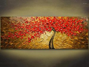 Målningar Unramed Panel Wall Art Palette Kniv Handmålad Röd Tree Flower Oil Målning på duk Bilder för vardagsrum12610438