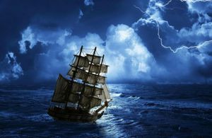嵐の公海絵画の海賊船アートフィルムプリントシルクポスターホームウォール装飾60x90cm3043826