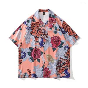 Camicie casual da uomo Estate manica corta Tiger Rose Stampa patchwork hawaiano per uomo High Street Oversize Y2K Beach Holiday Canotte