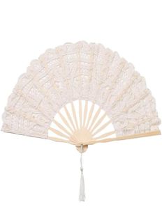 Folding Wood Lace Fan Handgjorda bomullsspets bambufläkthandhållna fans för cosplaydans rekvisita bröllopspresent festliga festtillbehör1552947