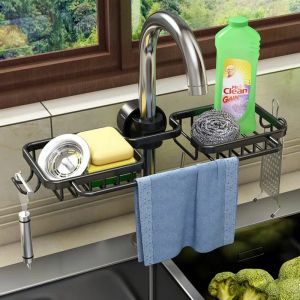 Kitchen Sink Drain Rack Sponge Storage Facet Holder Space Aluminium Soap Drainer Shelf Basket Organizer Badrumstillbehör