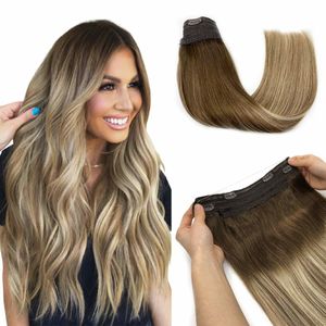 Hair Wefts Fish Line Extension Ombre Wire Human Natural Remy Balayage Straight piece Blonde For Women 230419