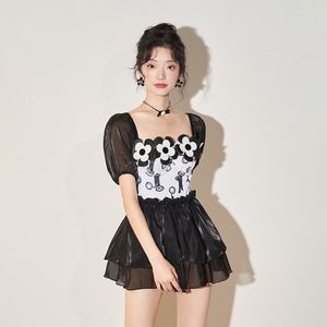 Women's Swimwear 2023 Women's One-piece Two-piece Swimsuit Conservative Skirt Style Princess Fan South Korea's Small Chest Spring