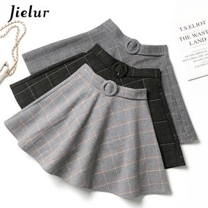 Skirts Jielur Plaid Women Skirt Winter Slim Black Saia Faldas Chic Mini A-line Skirt High Wiast Zipper Skirts Womens Autumn S-XXL 230419