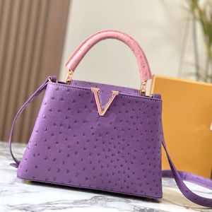 النعام من الجلد الأصلي حقيبة يد حقيبة كتف أعلى مقبض TOTES TOTHES FASHION LOTTER CROSSBODY أكياس كابوسين حقائب يد قابلة للتعديل قابلة للتعديل