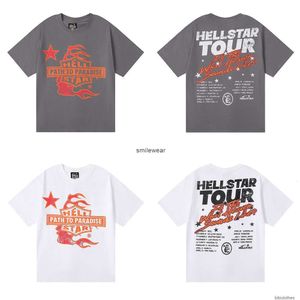 디자이너 패션 의류 TSHIRT 고급 남성 캐주얼 티 HELLSTAR 투어 건강한 소리처럼 이중 원사면 짧은 슬리브 티셔츠 남자