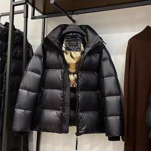 2023 new white goose down couple down women's high-end black and gold hooded short down jacket